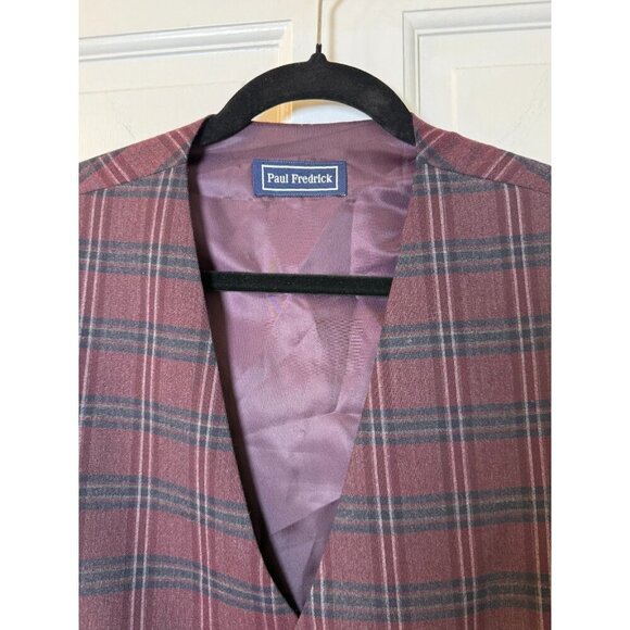 Paul Fredrick Deep Purple Dark Grey Plaid Men's Wool Vest Size 40 - Picture 2 of 10